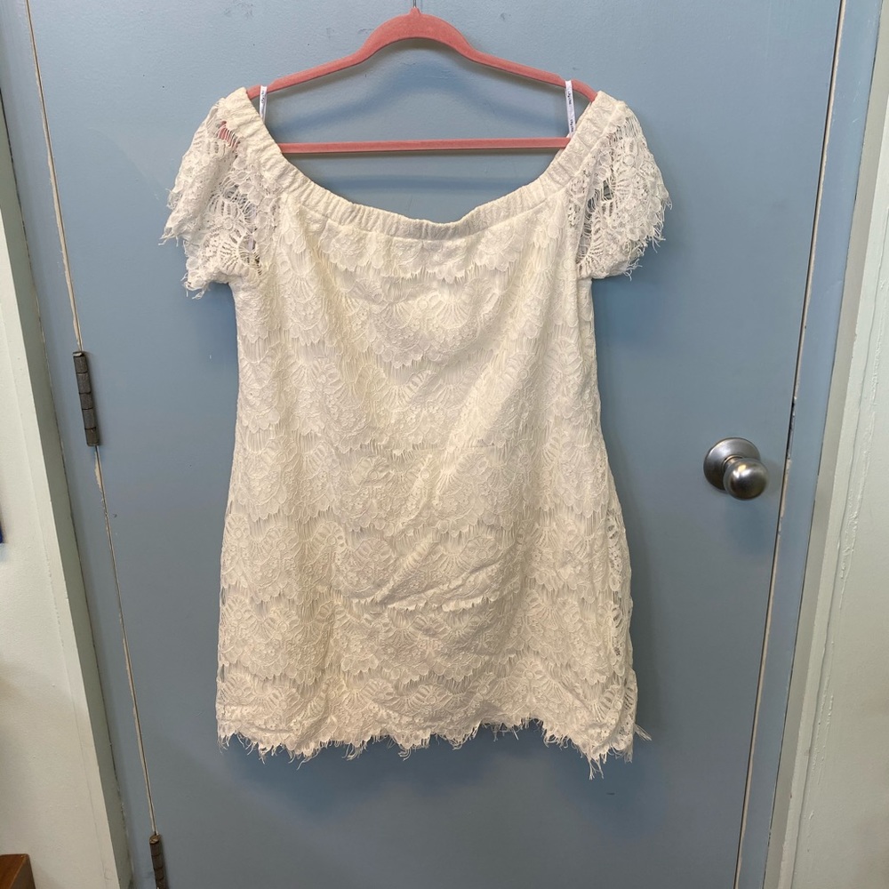 city chic lace off shoulder mini dress